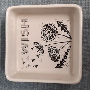 Ceramic Trinket Tray Dresser Dish Wish Jewelry Organizer Square Dandelion Flower